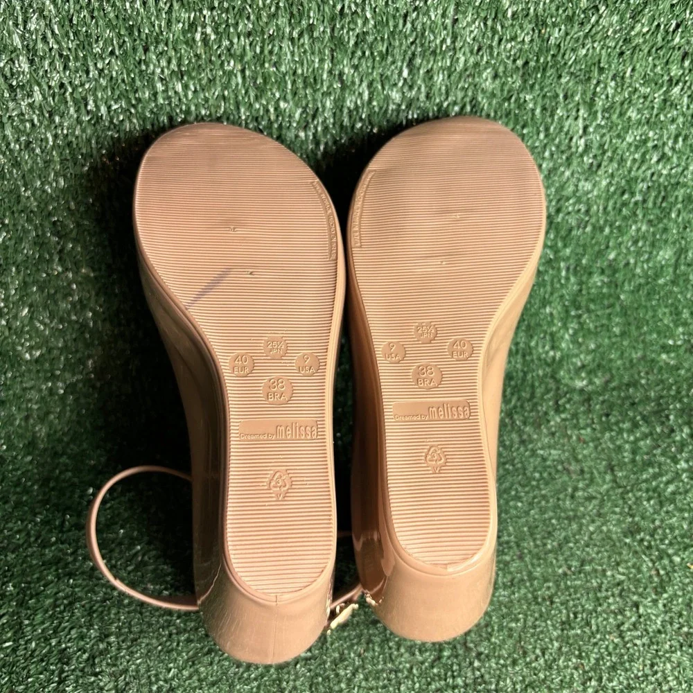 NEW Melissa Jelly Peep Toe Ankle Strap Wedge Sandals Nude Pink Shoes Womens Sz 9